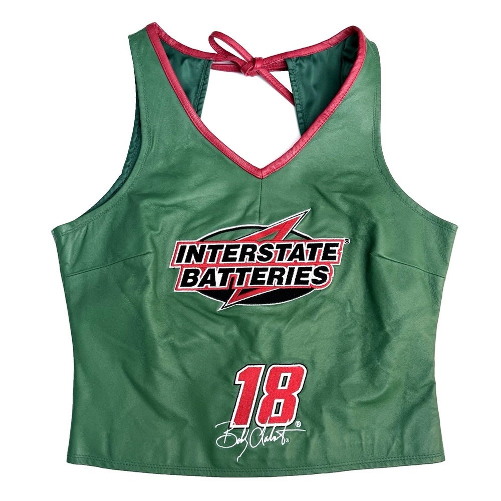 Vtg Leather Nascar Bobby Labonte 18 Moto Crop Top Women M L Interstate Batteries
